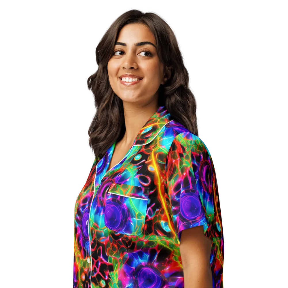 Neon Bloomstorm on Women's Short Sleeve Pajama Top — Left Front