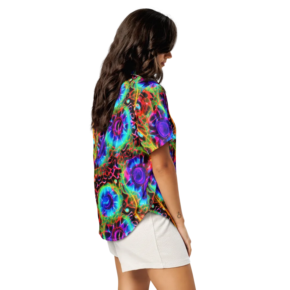 Neon Bloomstorm on Women's Short Sleeve Pajama Top — Right Back