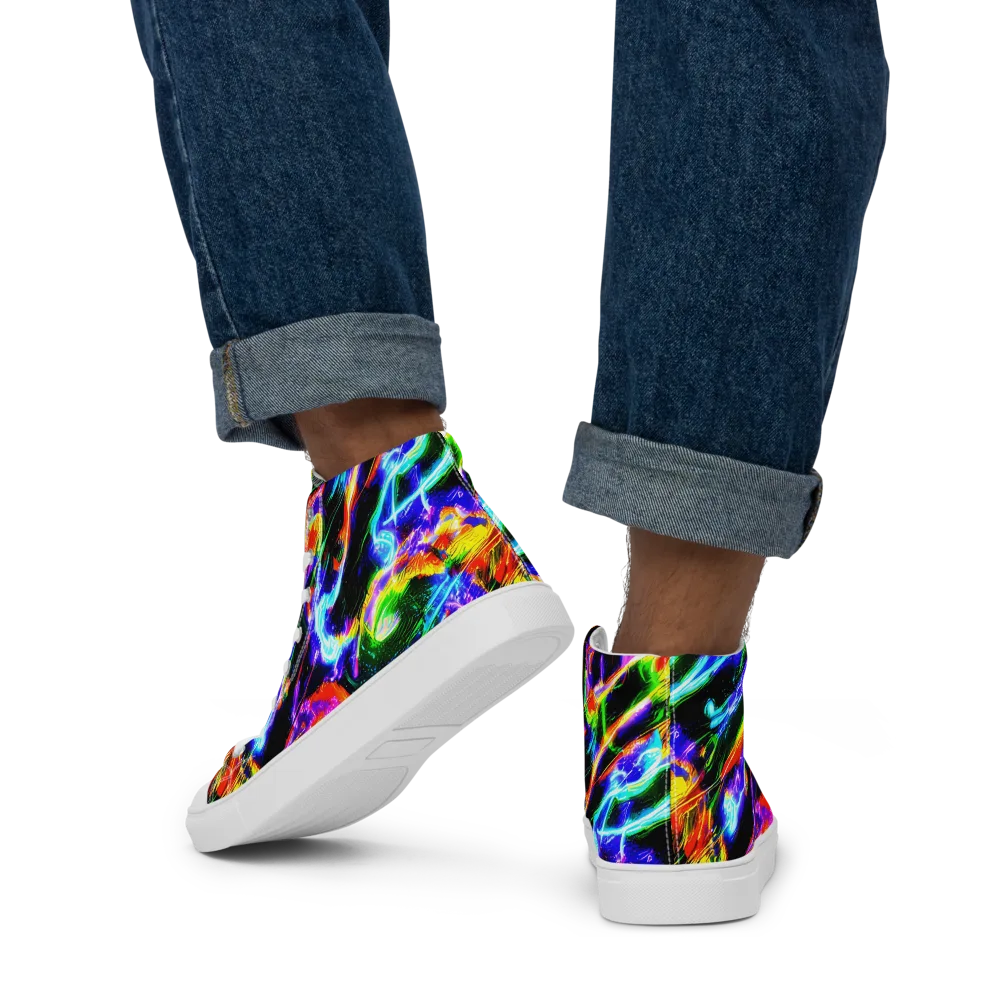Afterglow Riot on Men's High Top Canvas Shoes — Back