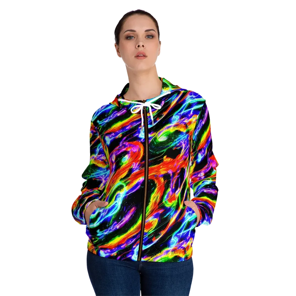 Afterglow Riot on Women's Full-Zip Hoodie — Front On Person