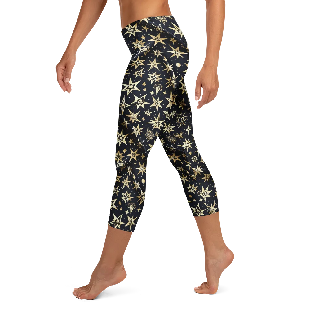 Gilded Nightfall on Capri Leggings — Left