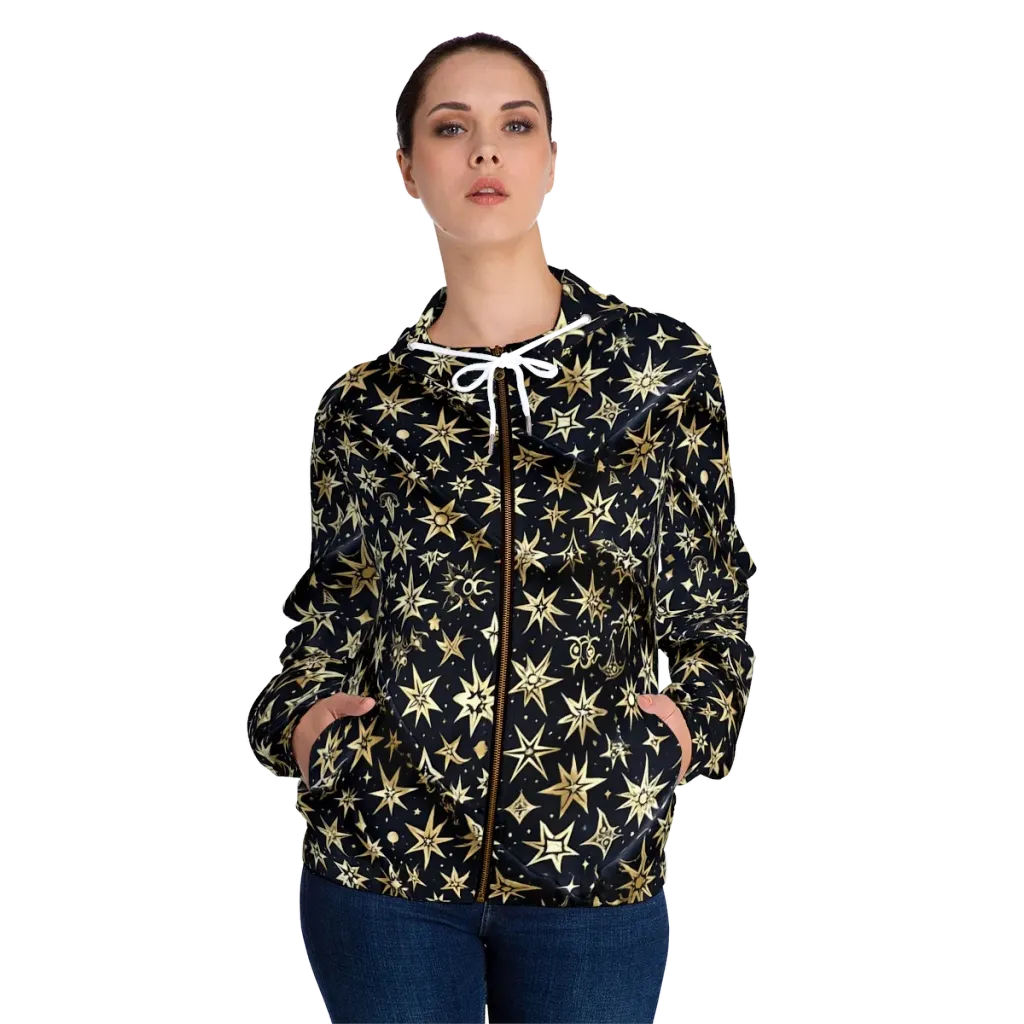 Gilded Nightfall on Women's Full-Zip Hoodie — Front On Person