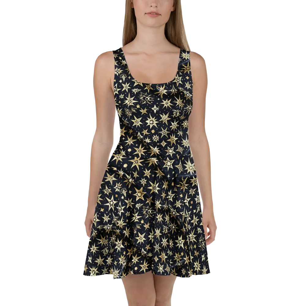 Gilded Nightfall on Skater Dress — Front