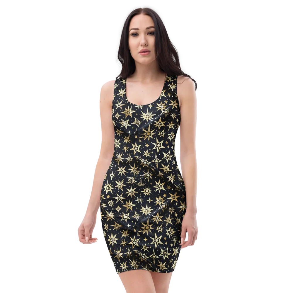 Gilded Nightfall on Bodycon Dress — Front