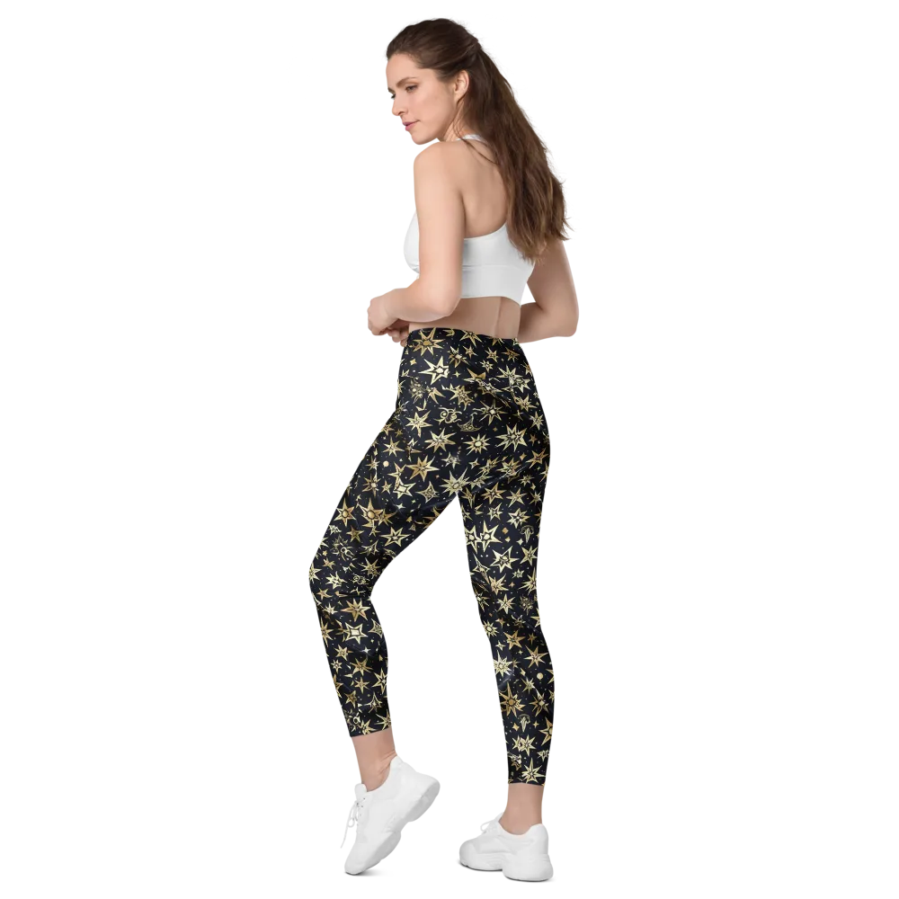 Gilded Nightfall on Leggings with Pockets — Left Back