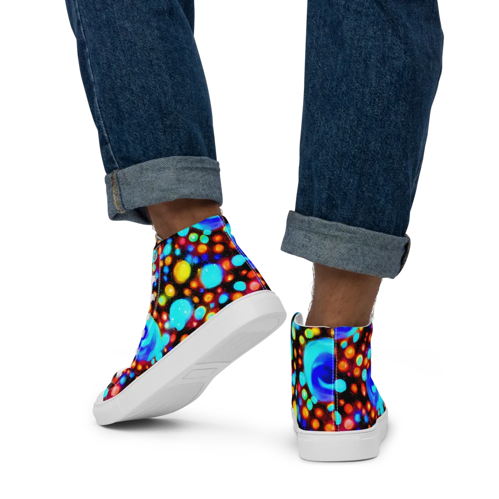 Prismatic Orbits on Men's High Top Canvas Shoes — Back