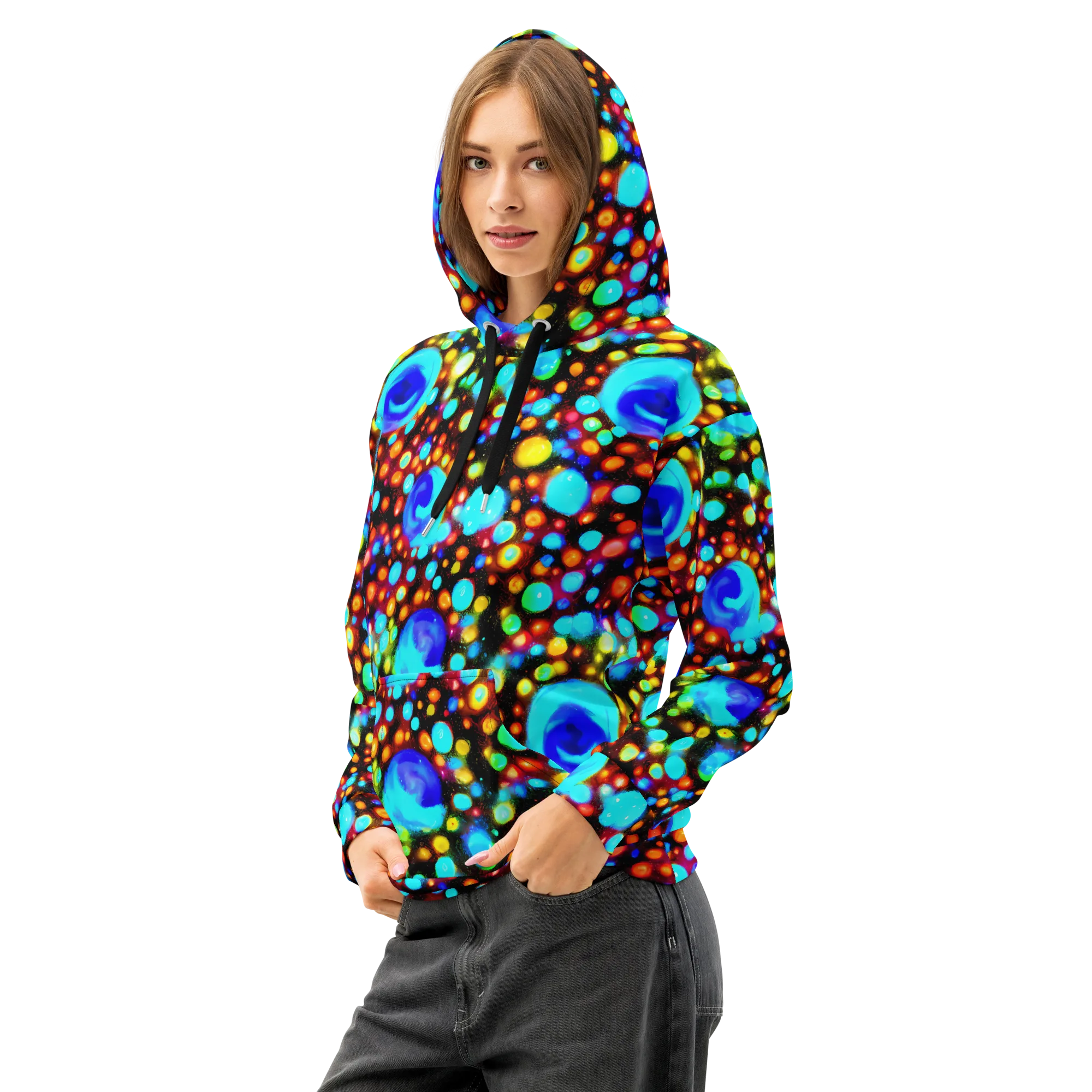 Prismatic Orbits on Cotton Hoodie — Left Front