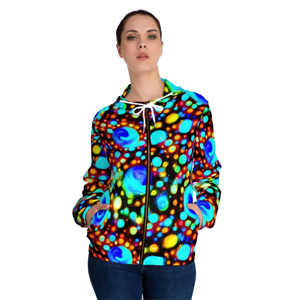Prismatic Orbits on Women's Full-Zip Hoodie — Front On Person