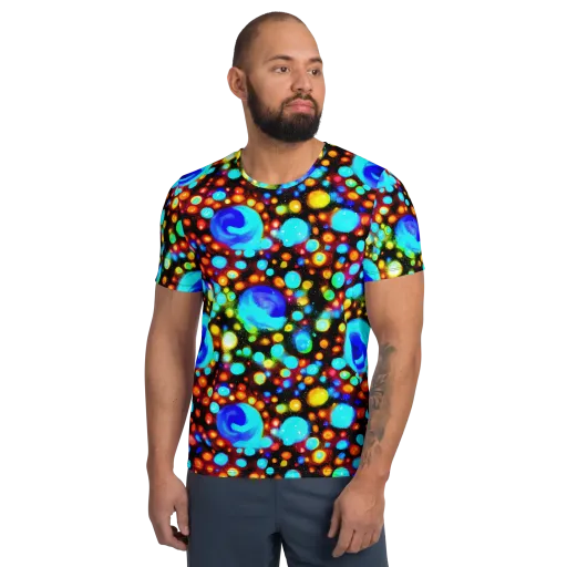 Prismatic Orbits on a Men's Athletic T-Shirt