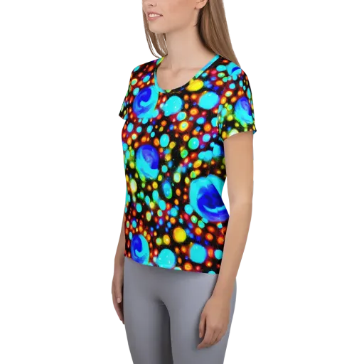 Prismatic Orbits on a Women's Athletic T-Shirt