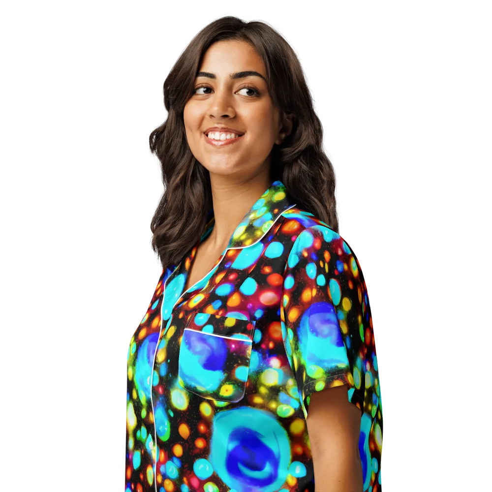 Prismatic Orbits on Women's Short Sleeve Pajama Top — Left Front