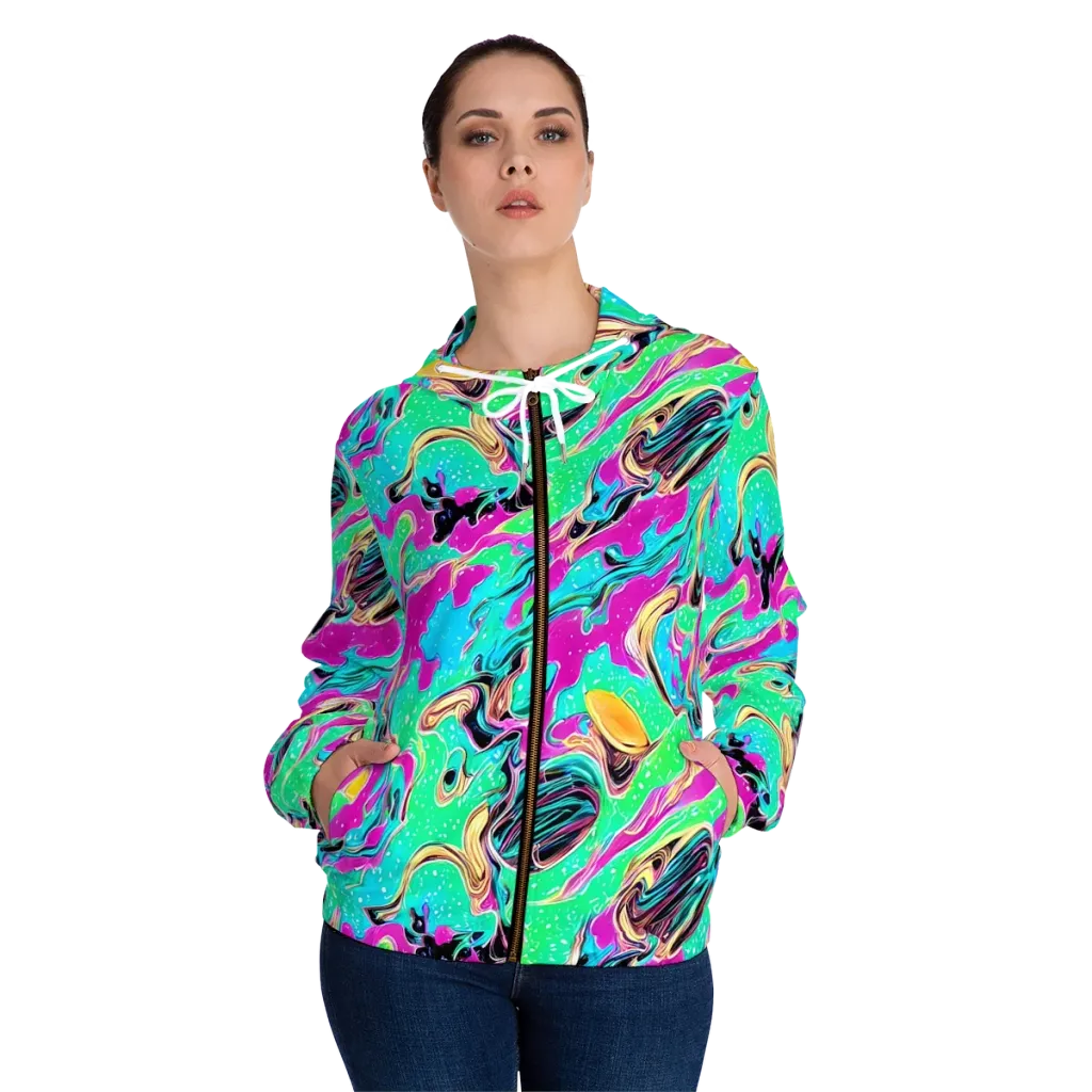 Meltwater Riot on Women's Full-Zip Hoodie — Front On Person