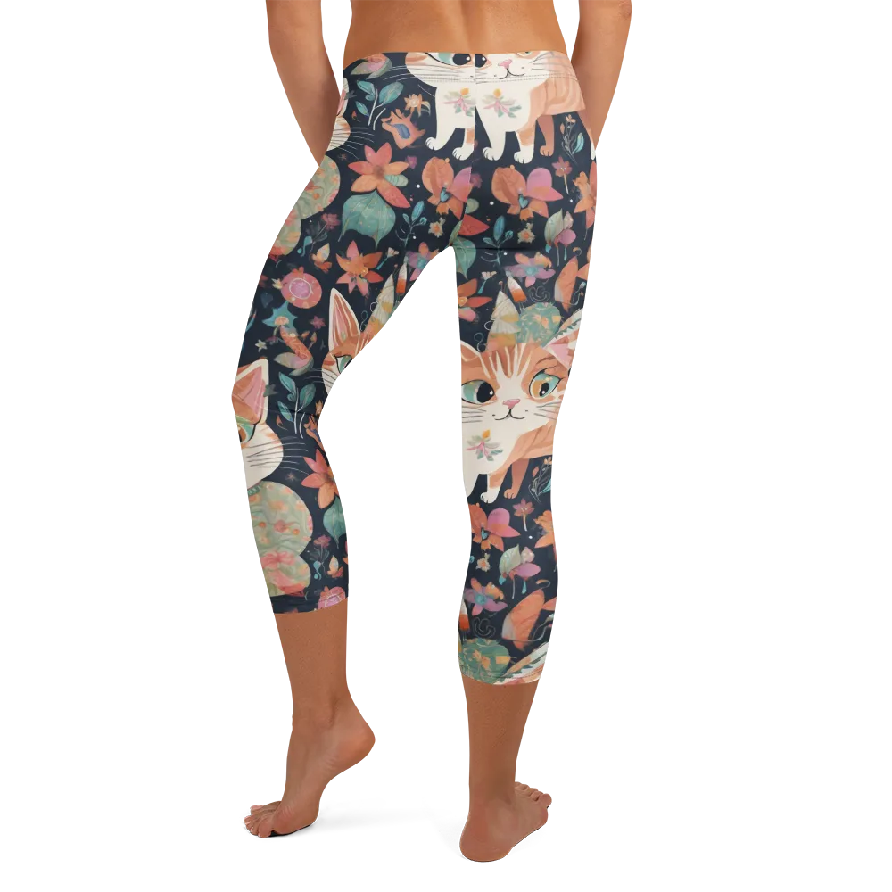 Moonlit Cat Garden on Capri Leggings — Back