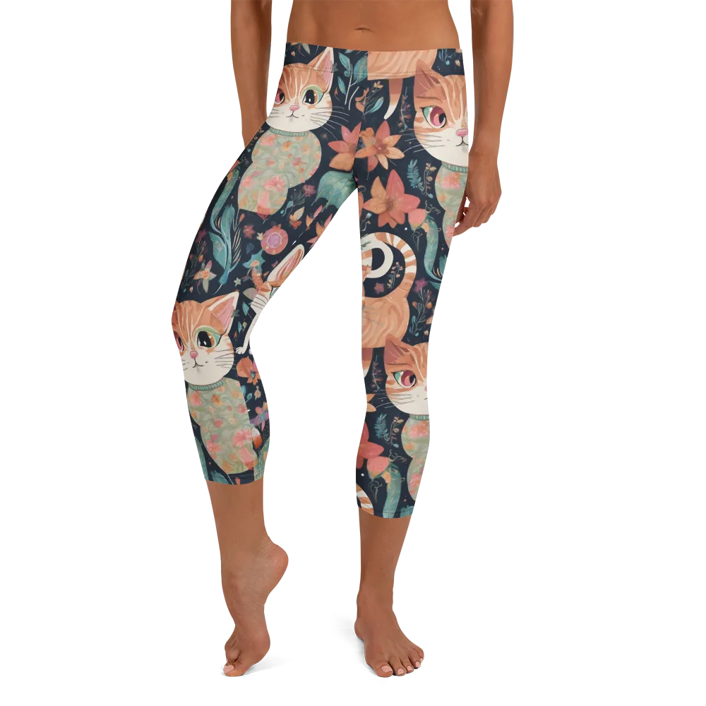 Moonlit Cat Garden on Capri Leggings — Front
