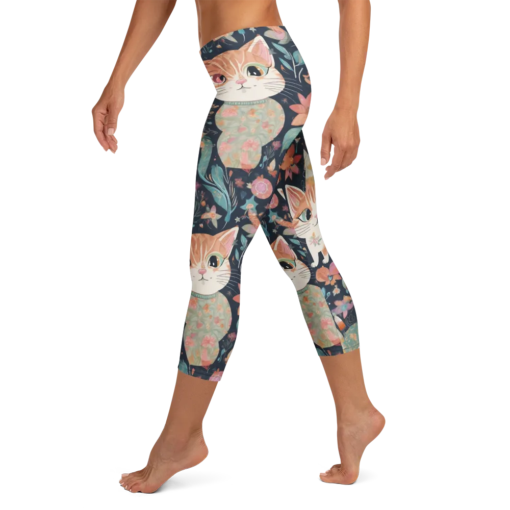 Moonlit Cat Garden on Capri Leggings — Left
