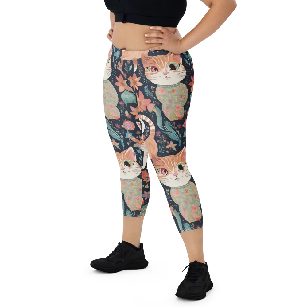 Moonlit Cat Garden on Capri Leggings — Front