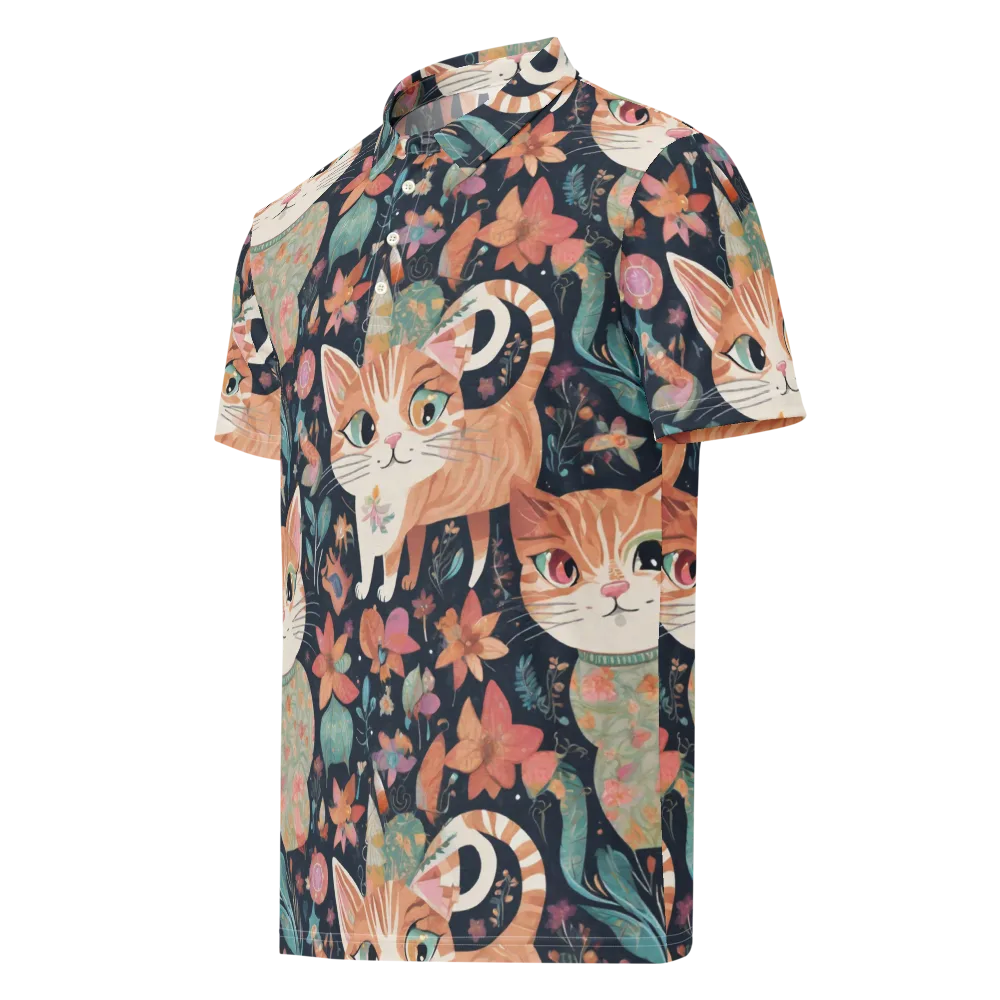 Moonlit Cat Garden on Men's Slim Fit Polo Shirt — Left Front