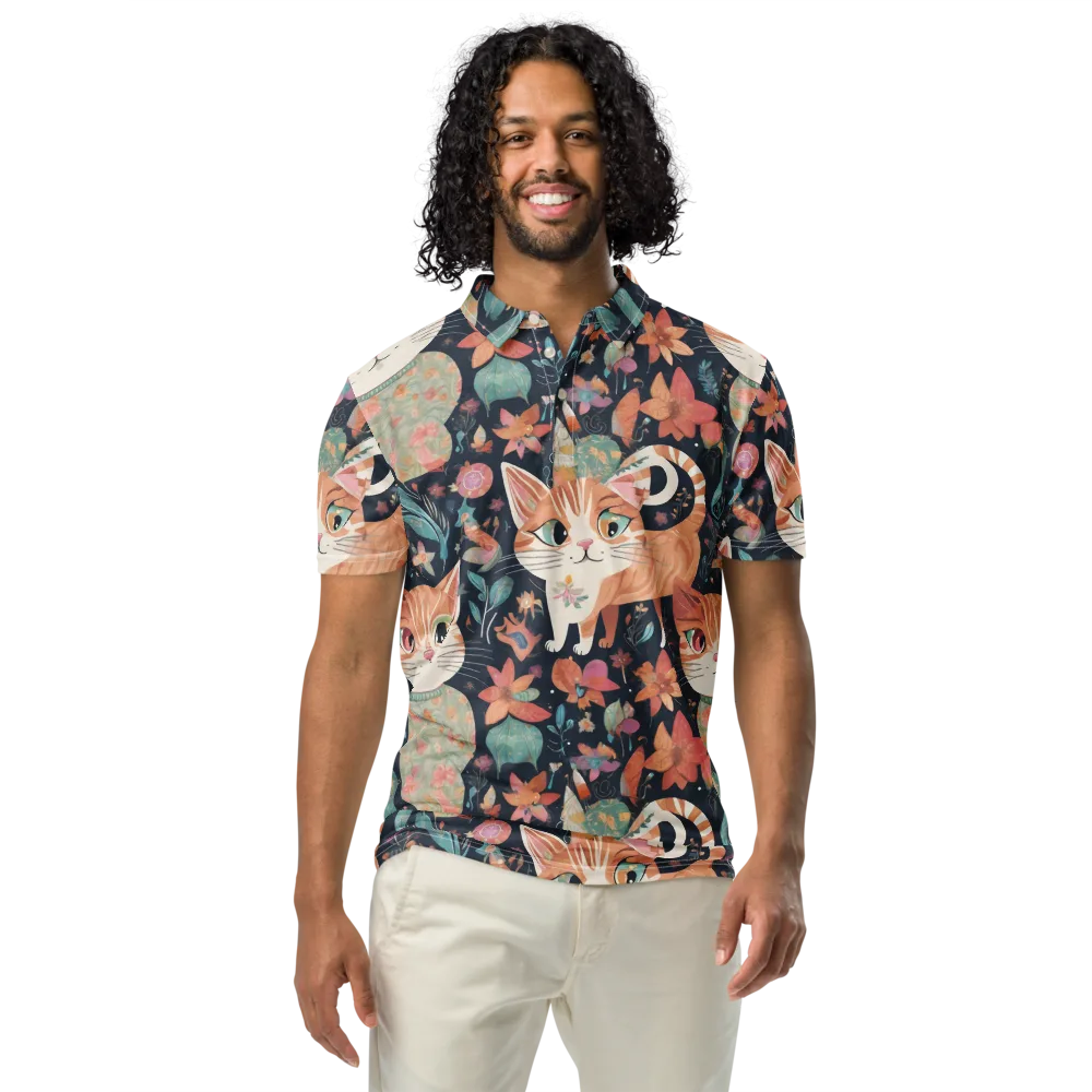 Moonlit Cat Garden on Men's Slim Fit Polo Shirt — Front