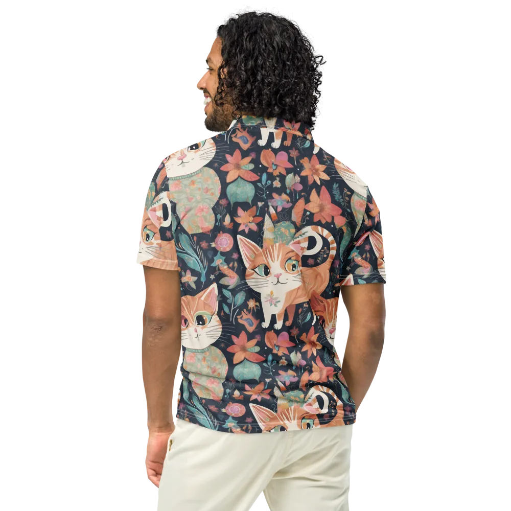 Moonlit Cat Garden on Men's Slim Fit Polo Shirt — Back