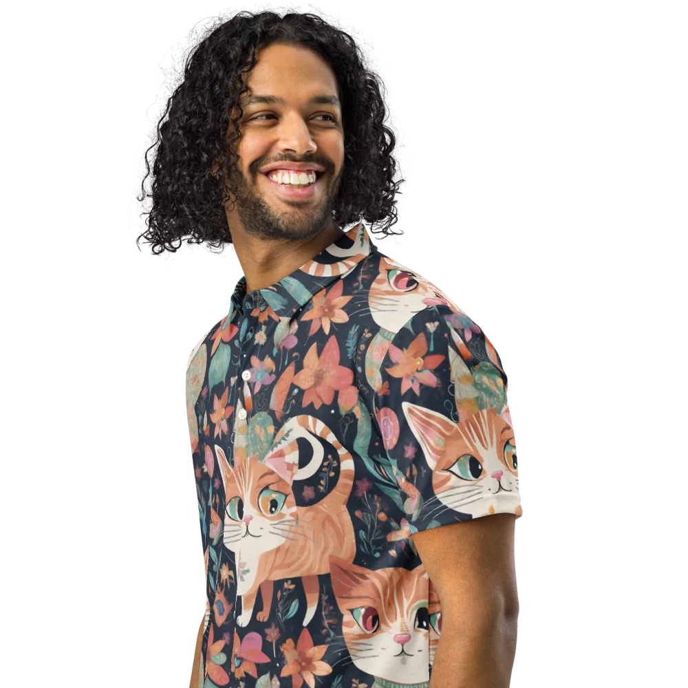 Moonlit Cat Garden on Men's Slim Fit Polo Shirt — Left Front