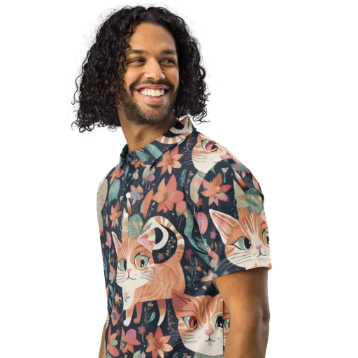 Moonlit Cat Garden on a Men's Slim Fit Polo Shirt