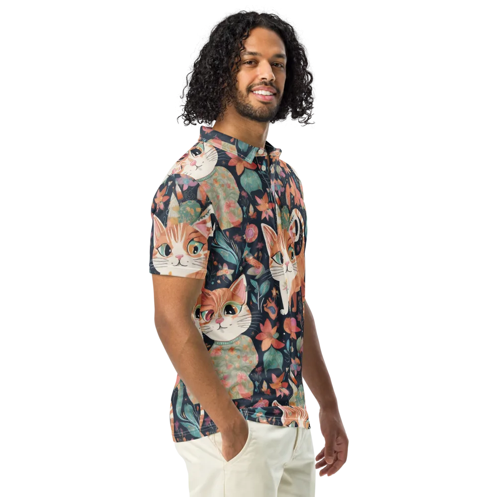 Moonlit Cat Garden on Men's Slim Fit Polo Shirt — Right Front