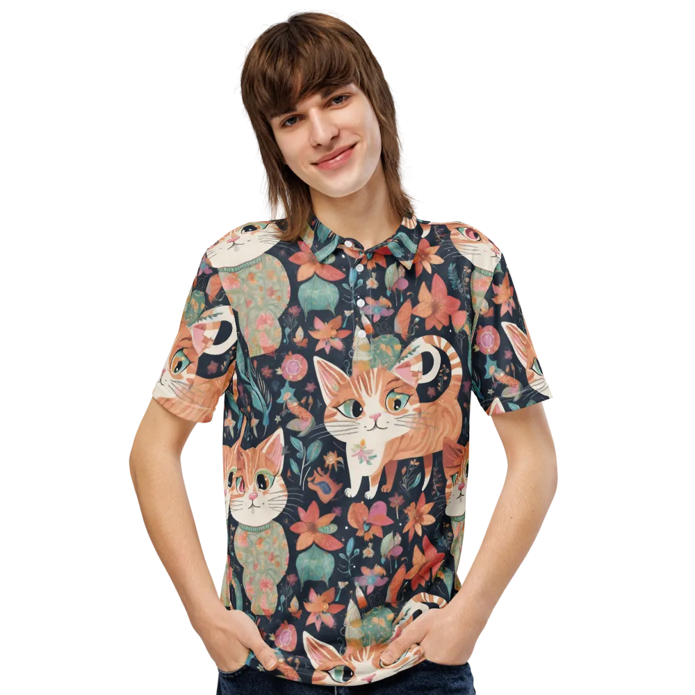 Moonlit Cat Garden on Men's Slim Fit Polo Shirt — Front