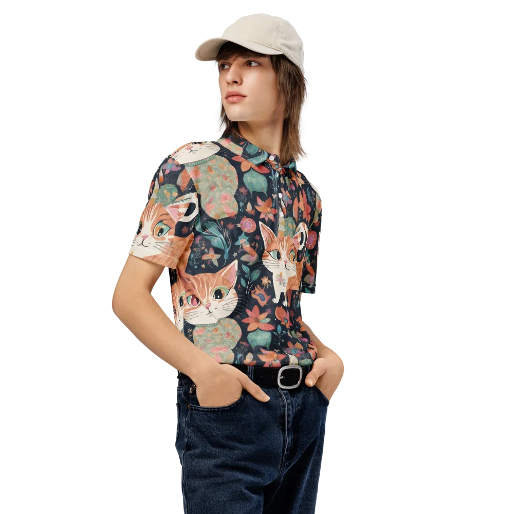 Moonlit Cat Garden on Men's Slim Fit Polo Shirt — Right Front