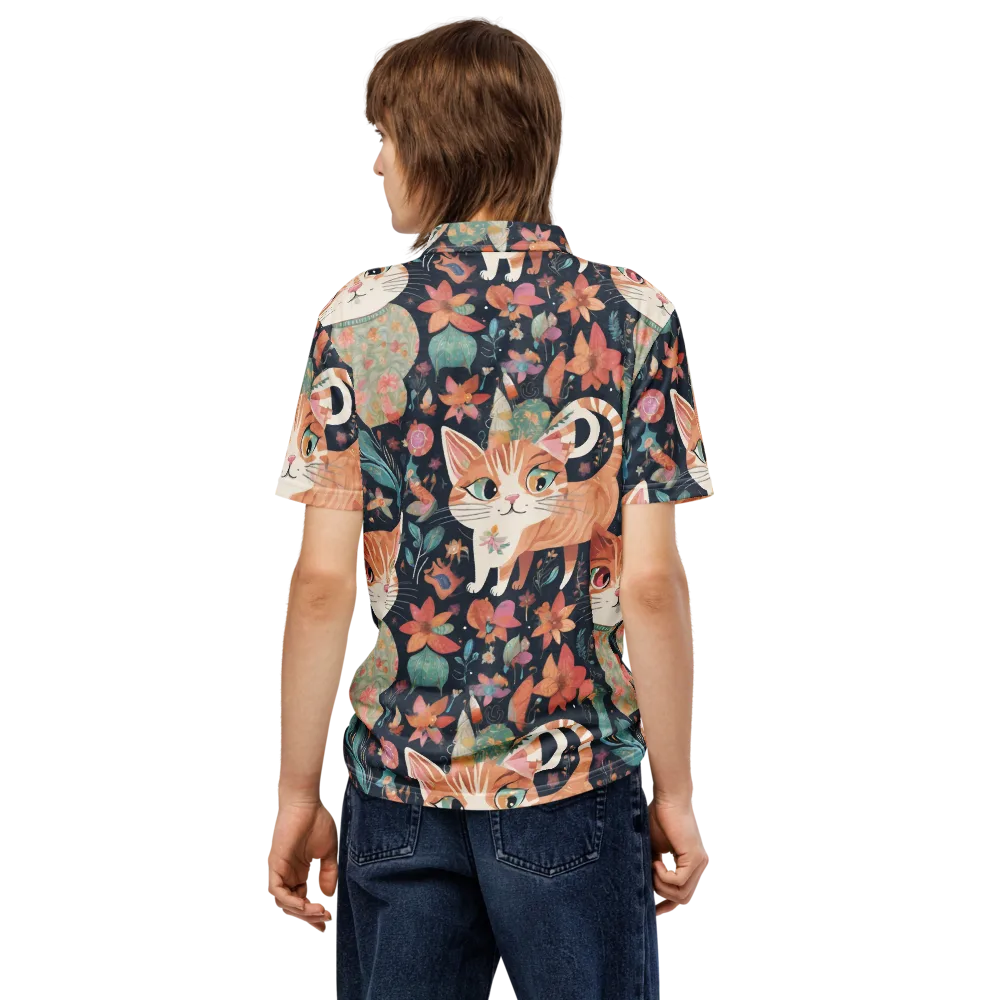 Moonlit Cat Garden on Men's Slim Fit Polo Shirt — Back