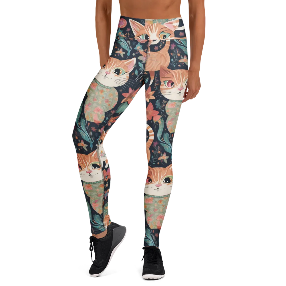 Moonlit Cat Garden on Yoga Leggings — Front