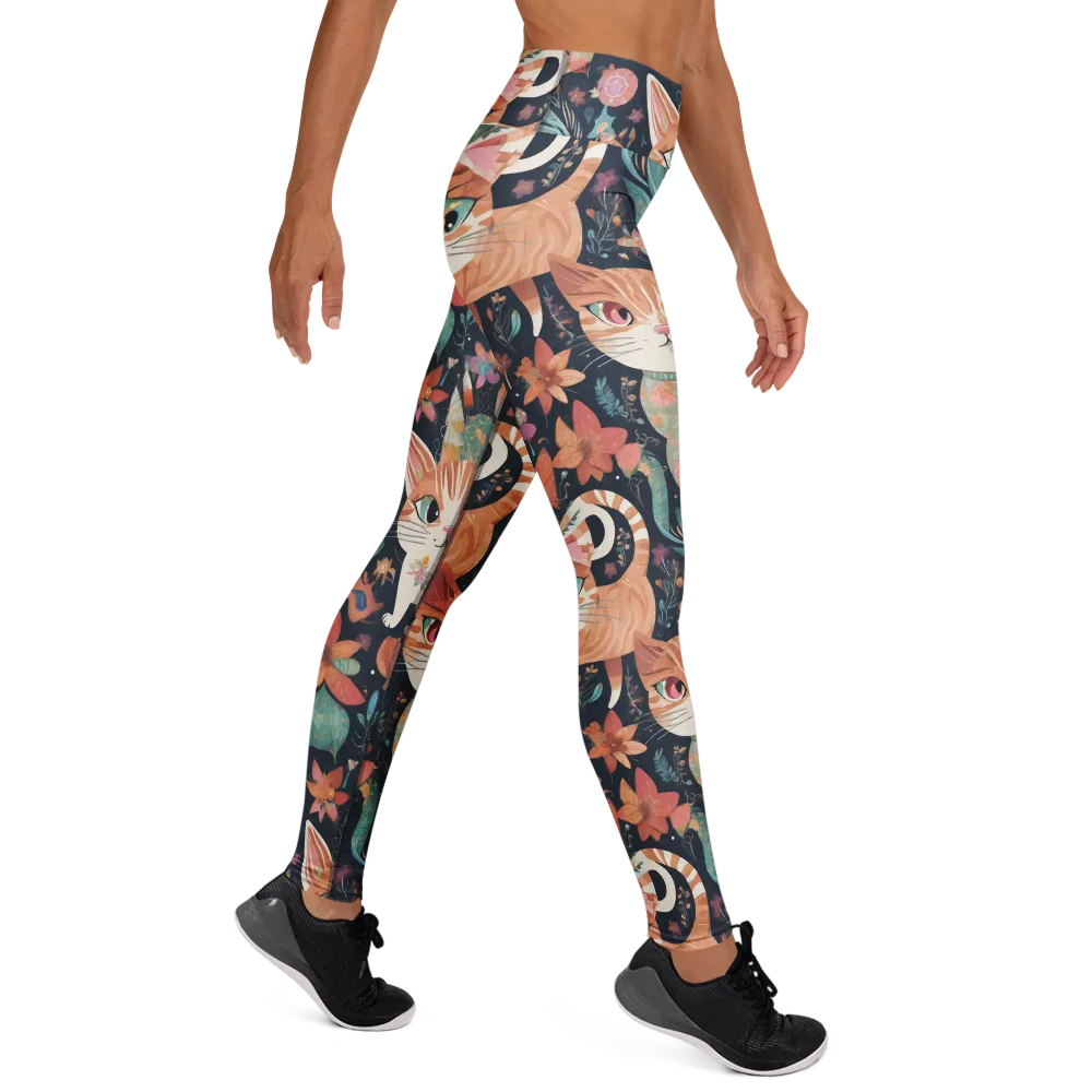 Moonlit Cat Garden on Yoga Leggings — Right