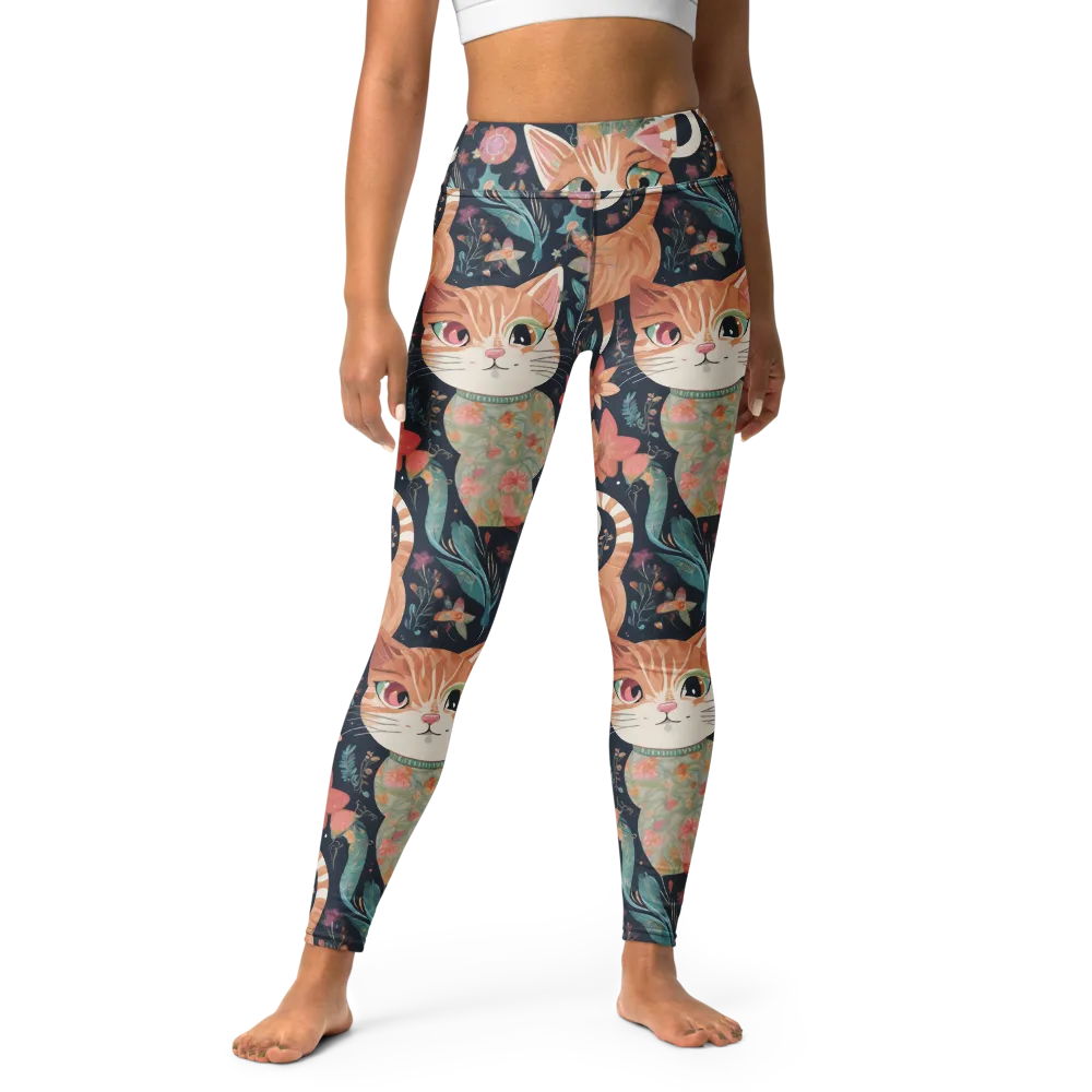 Moonlit Cat Garden on Yoga Leggings — Front