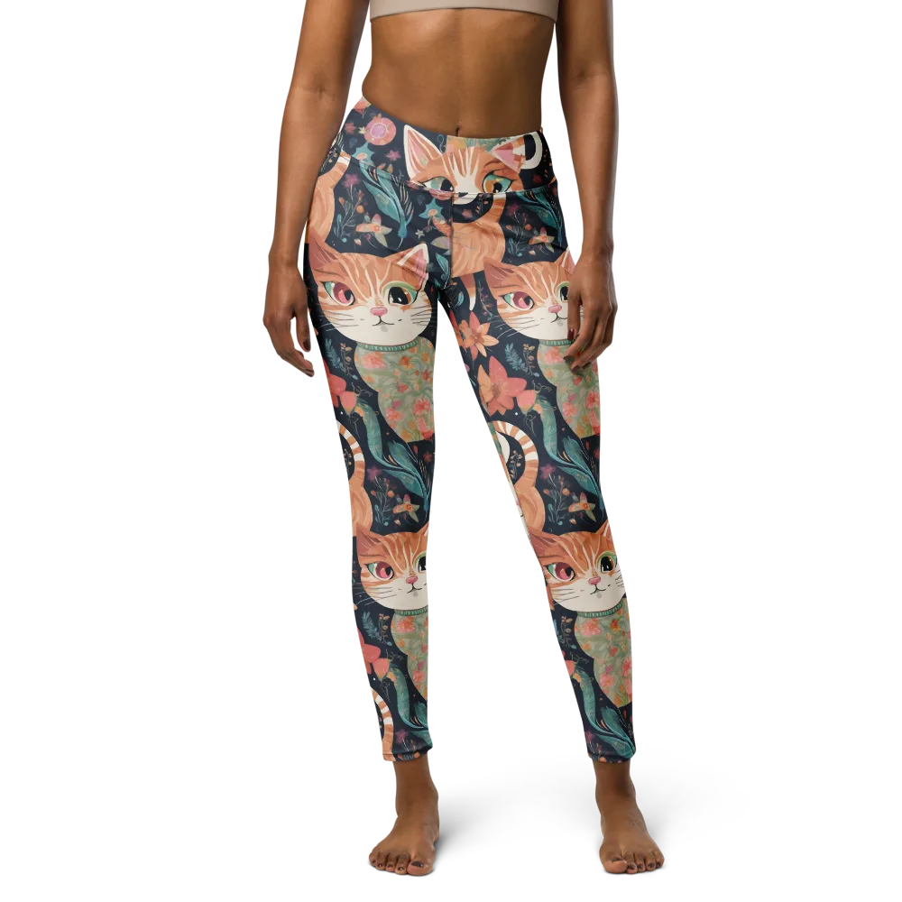 Moonlit Cat Garden on Yoga Leggings — Front