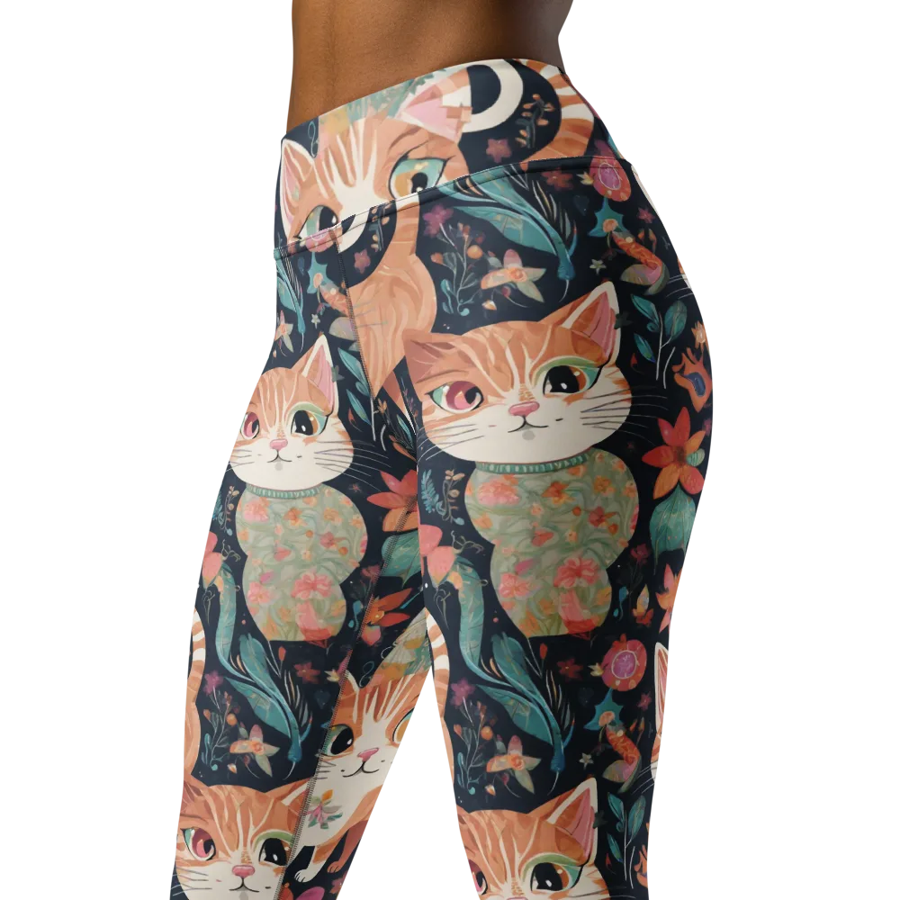 Moonlit Cat Garden on Yoga Leggings — Left Front