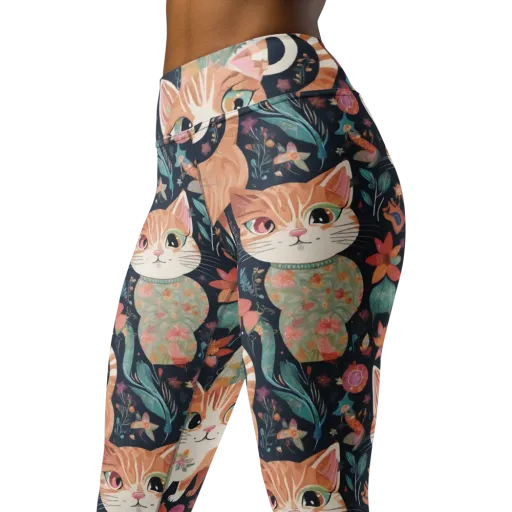 Moonlit Cat Garden on a Yoga Leggings