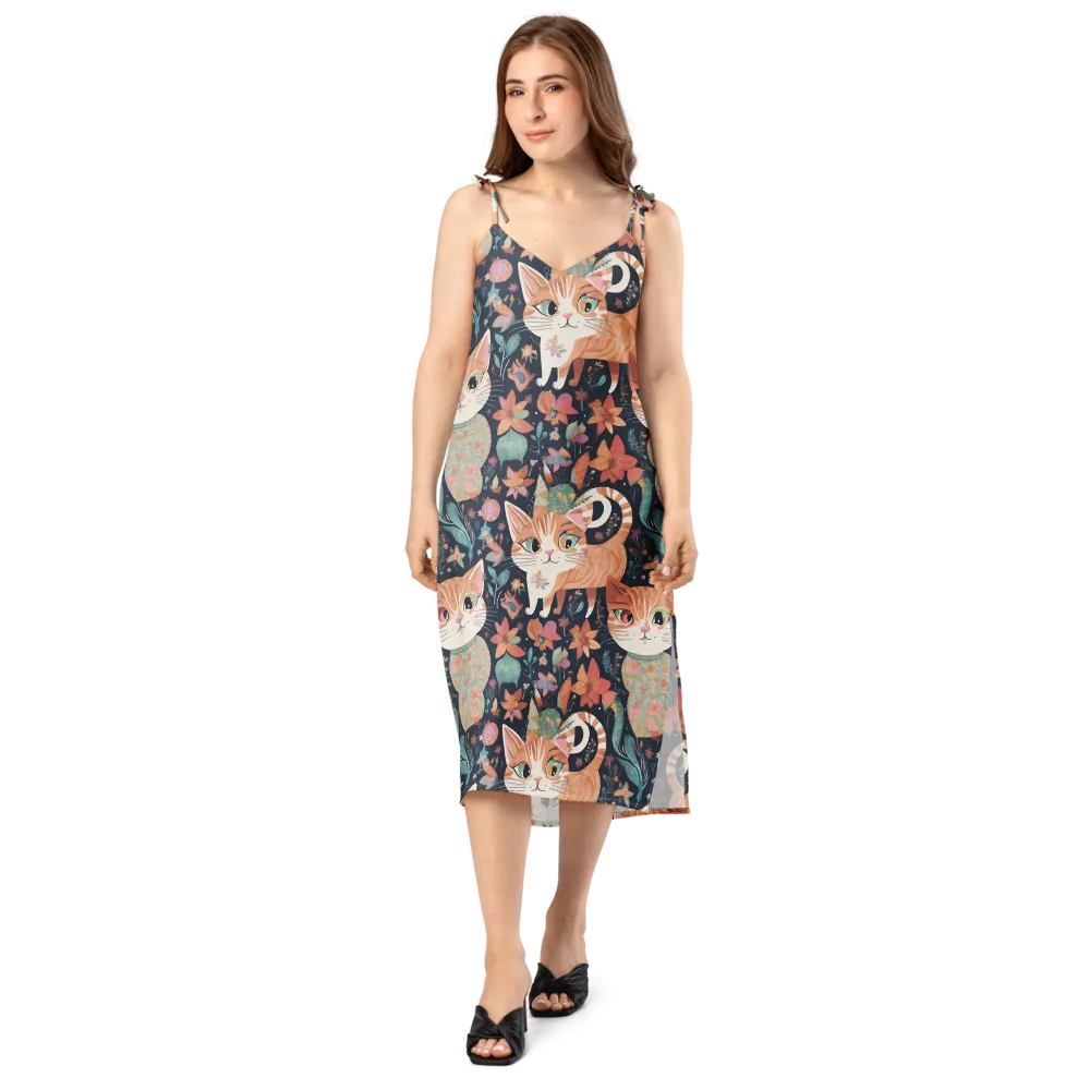 Moonlit Cat Garden on Slip Dress — Front