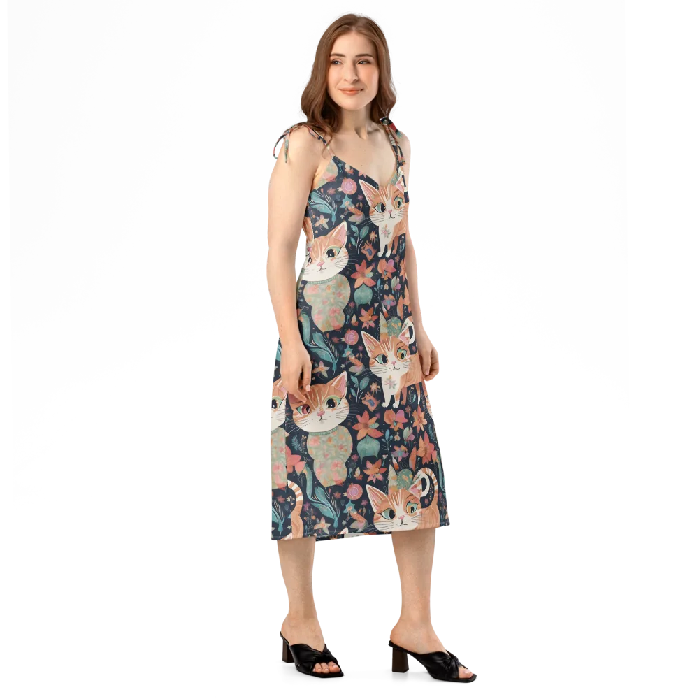 Moonlit Cat Garden on Slip Dress — Right Front
