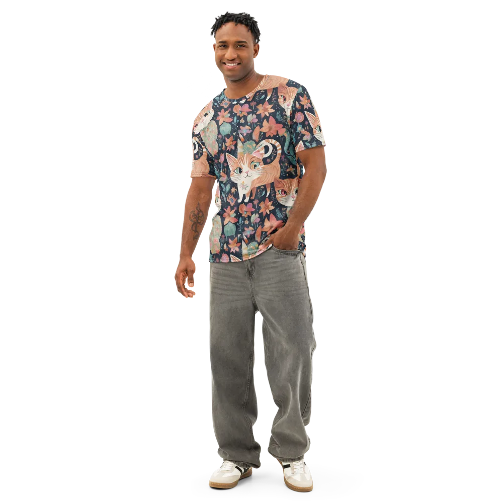 Moonlit Cat Garden on Men's Cotton Crew Neck T-Shirt — Front