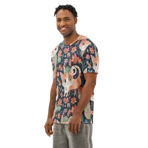 Moonlit Cat Garden on a Men's Cotton Crew Neck T-Shirt