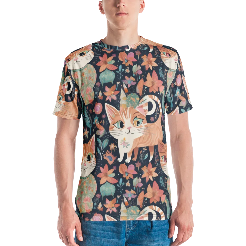 Moonlit Cat Garden on Men's Crew Neck T-Shirt — Front