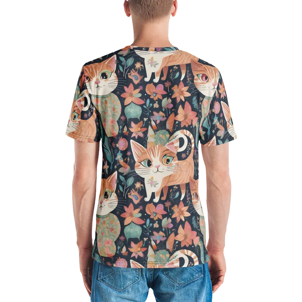 Moonlit Cat Garden on Men's Crew Neck T-Shirt — Back