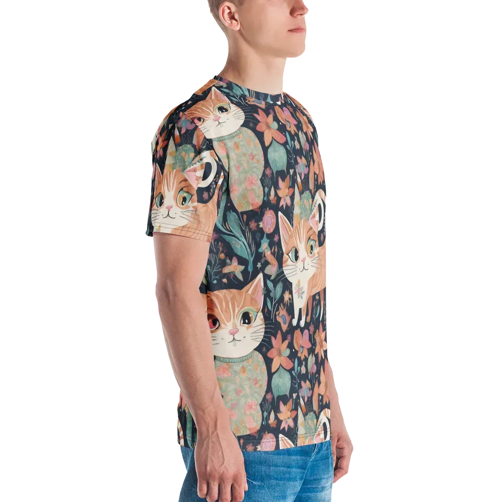 Moonlit Cat Garden on Men's Crew Neck T-Shirt — Right