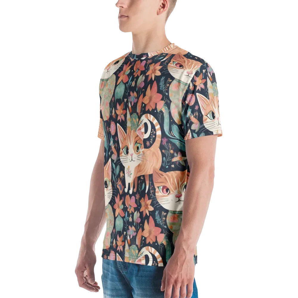 Moonlit Cat Garden on Men's Crew Neck T-Shirt — Left
