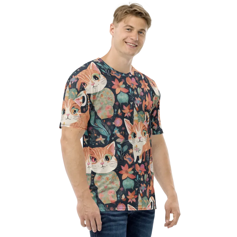 Moonlit Cat Garden on Men's Crew Neck T-Shirt — Right
