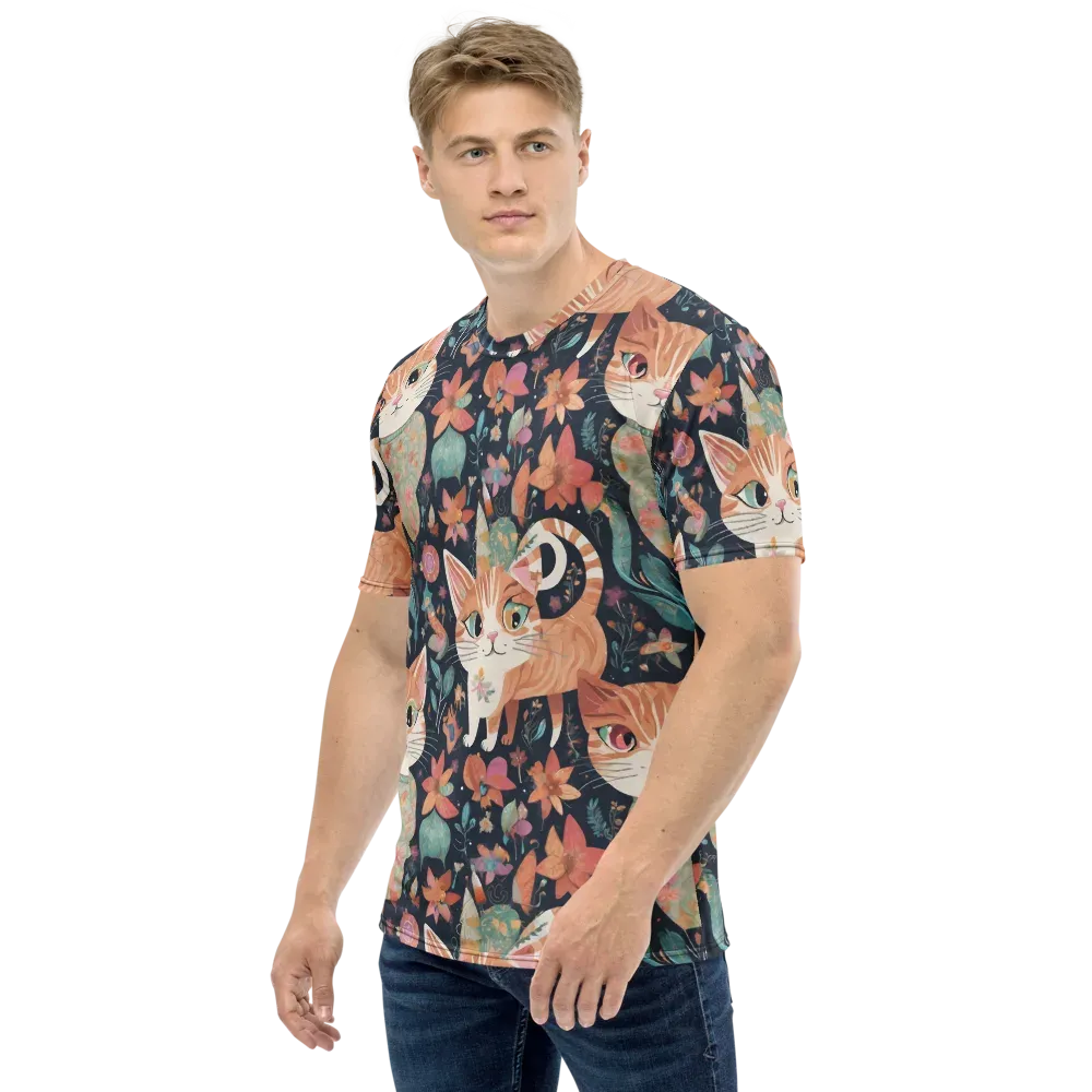 Moonlit Cat Garden on Men's Crew Neck T-Shirt — Left