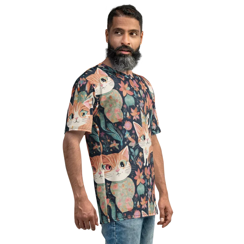 Moonlit Cat Garden on Men's Crew Neck T-Shirt — Right