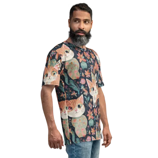 Moonlit Cat Garden on a Men's Crew Neck T-Shirt