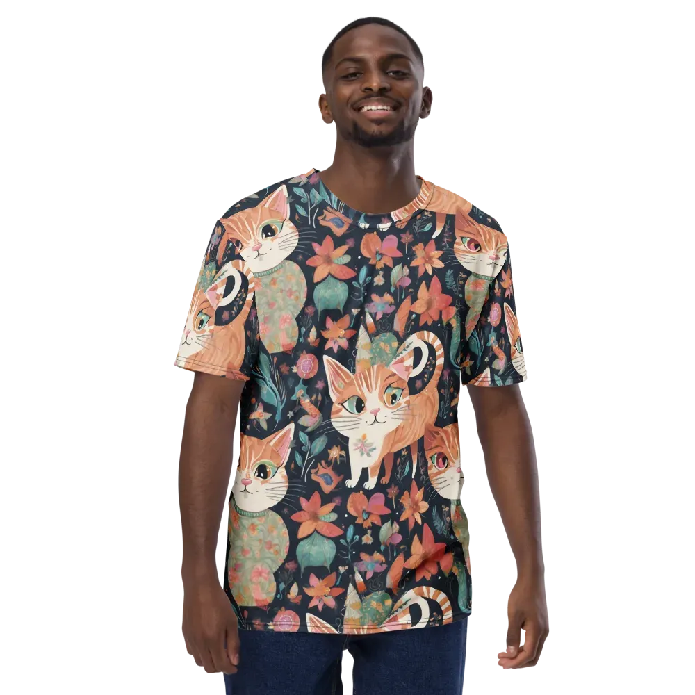 Moonlit Cat Garden on Men's Crew Neck T-Shirt — Front