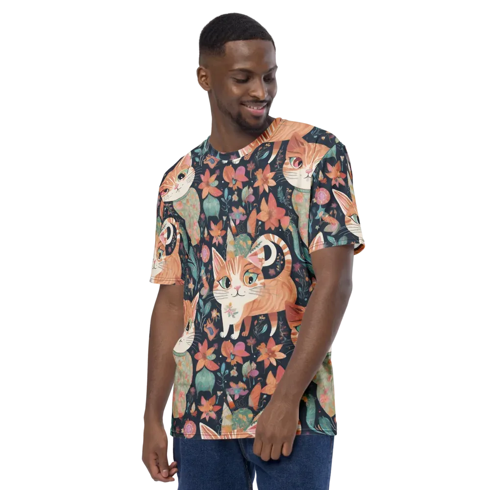 Moonlit Cat Garden on Men's Crew Neck T-Shirt — Left