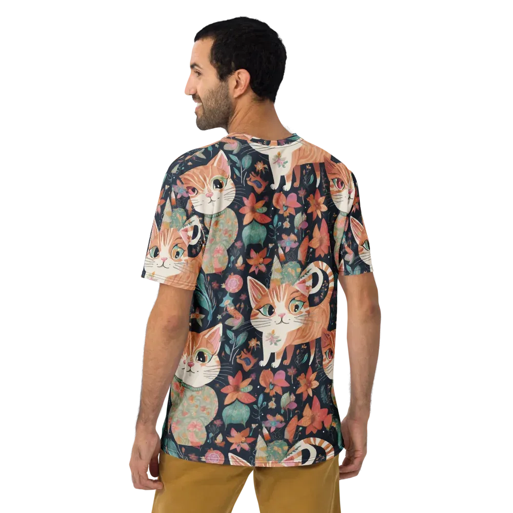 Moonlit Cat Garden on Men's Crew Neck T-Shirt — Back